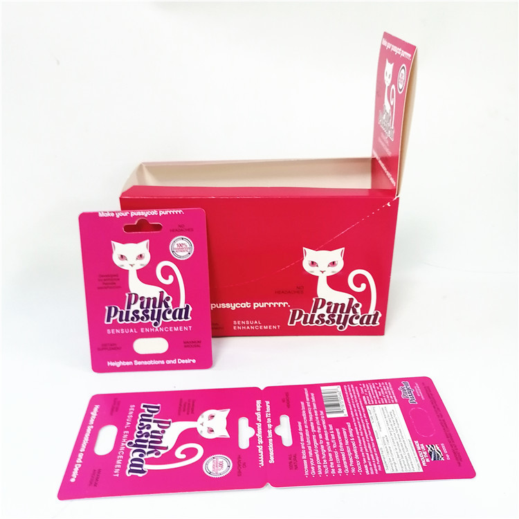 Hot Sale Male Capsule Enhancement Pills Packaging Card Box Printing Pink Pussycat Paper Card Promotion