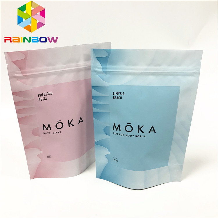 Body scrub berdiri kantong kantong ziplock yang dapat digunakan kembali dengan kantong air mata yang disesuaikan