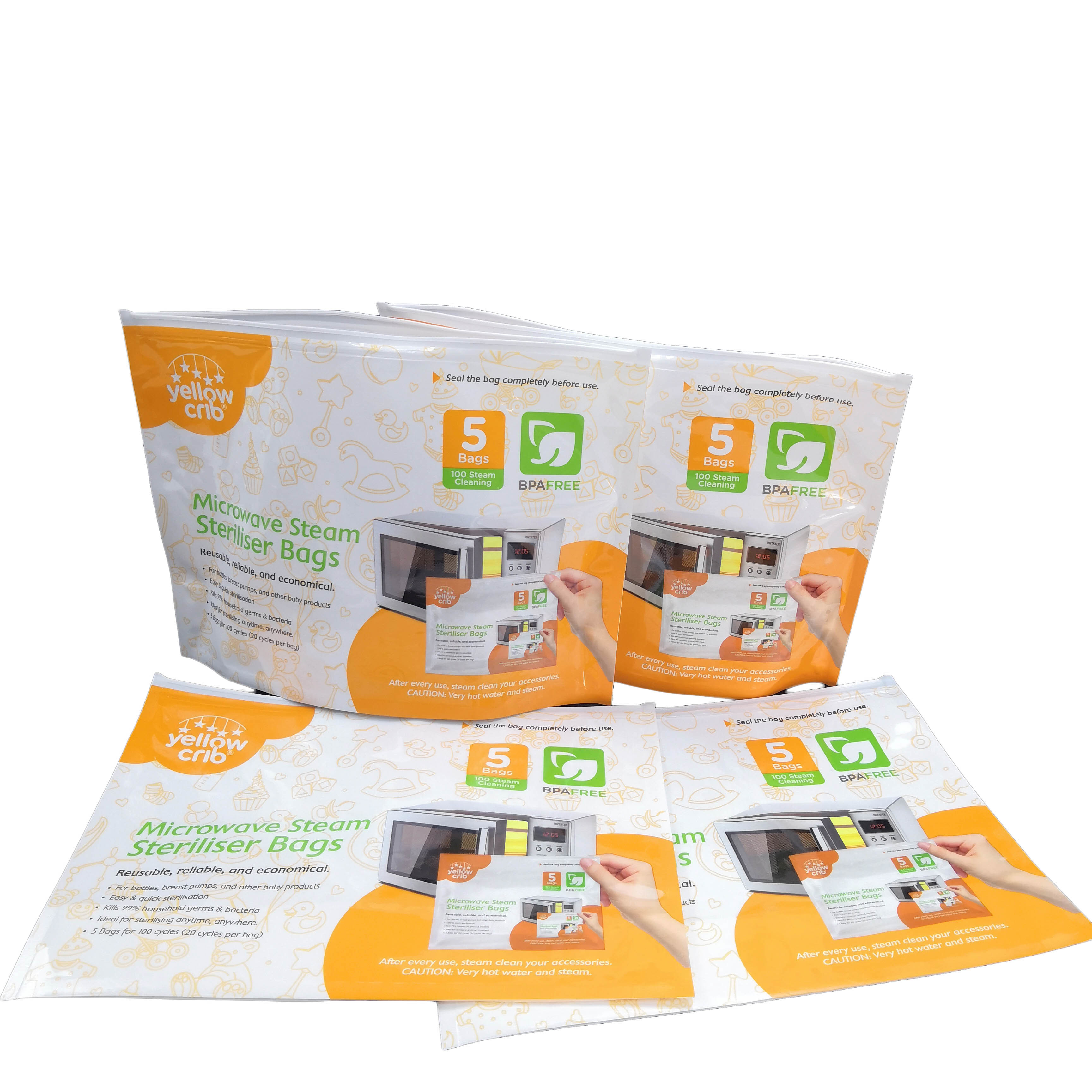 BPA Free Baby Care Steam Clean Reusable Microwave Sterilizer Bags Dengan Ziplock Top