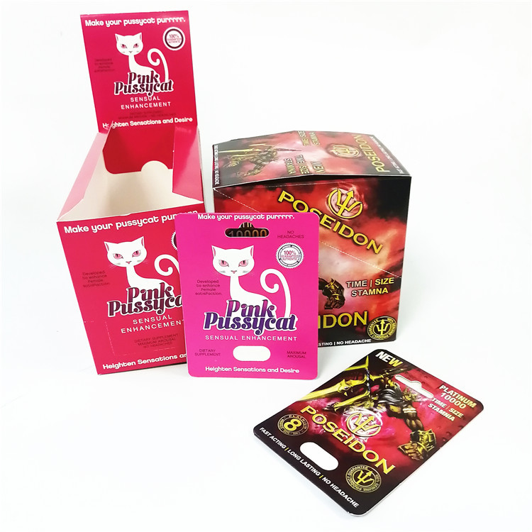 Periklanan Percetakan Kartu Lenticular 3D Plastik Kustom Kustom Rhino Male Enhancement Pill Packaging Boxes Pink Pussycat