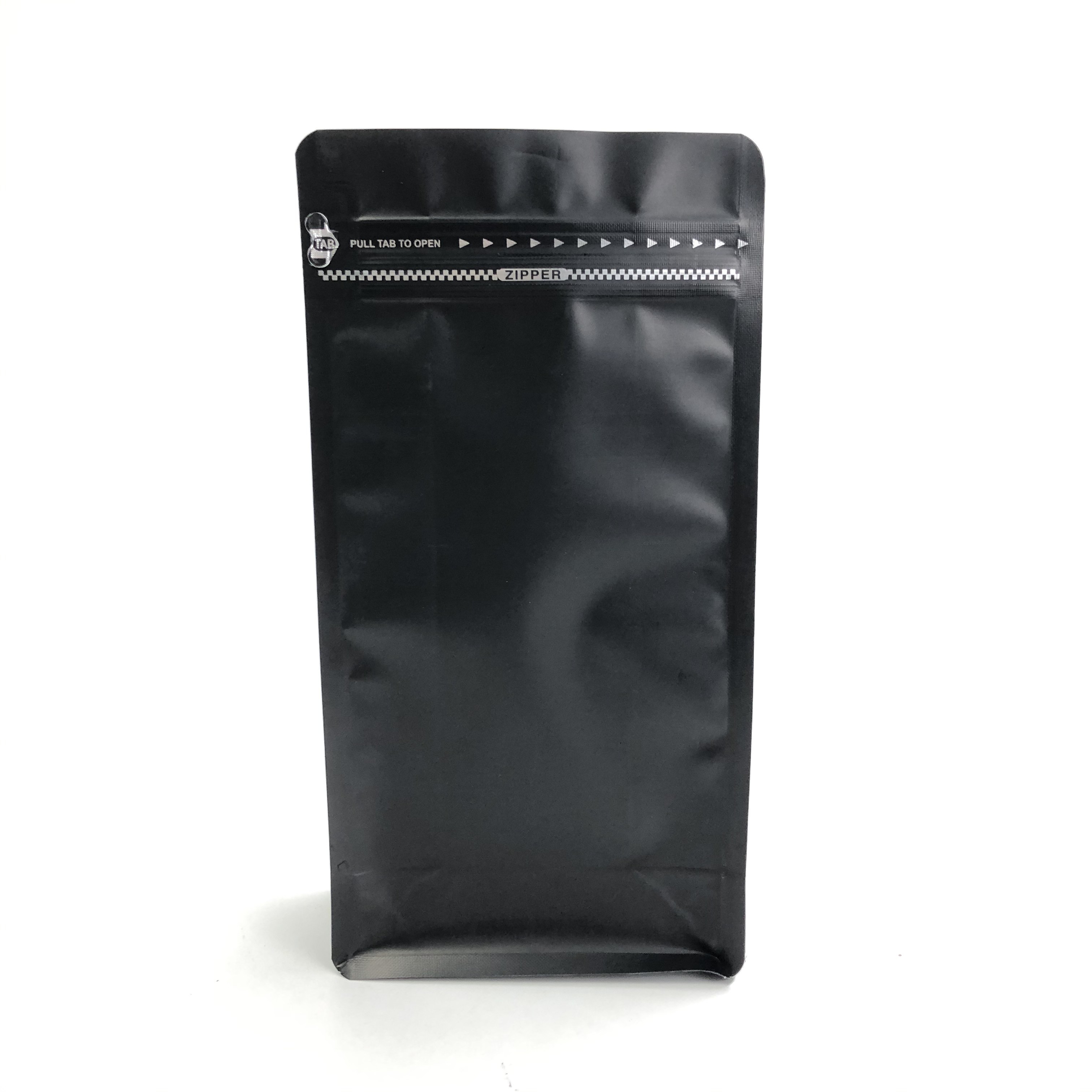 Kustom Dicetak Matt Black Aluminium Foil 250g 1kg 12oz Dengan Ziplock Flat Bottom Coffee Bag