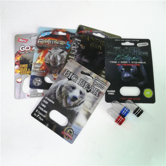 Kemasan Pil Peningkatan Seksual Rhino Max 150K Kartu Blister 3D Dengan Kotak Kertas Untuk Kapsul Seks Bedak