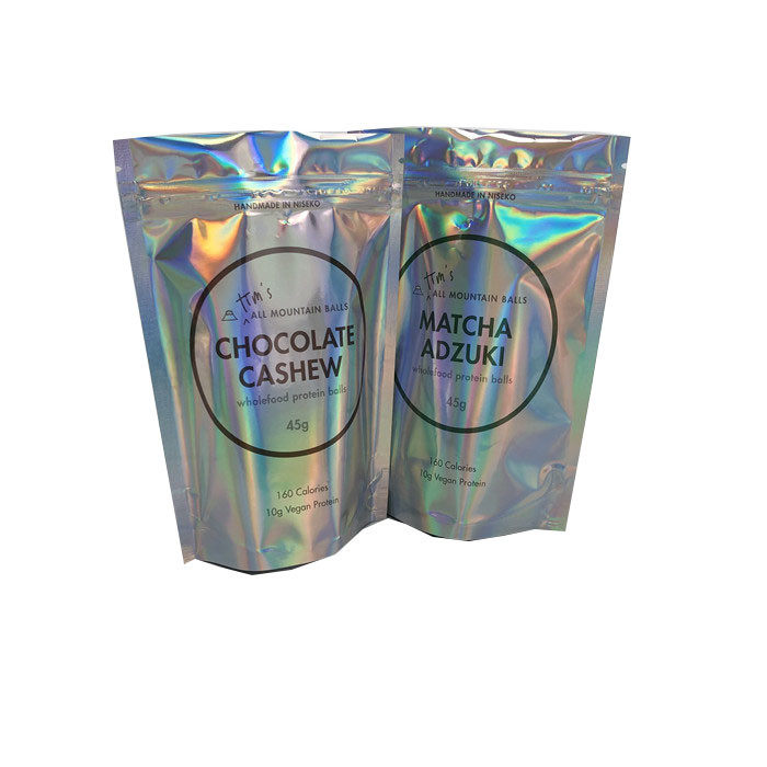 CYMK Zipper Holographic Stand Up Pouches Untuk Bola Protein