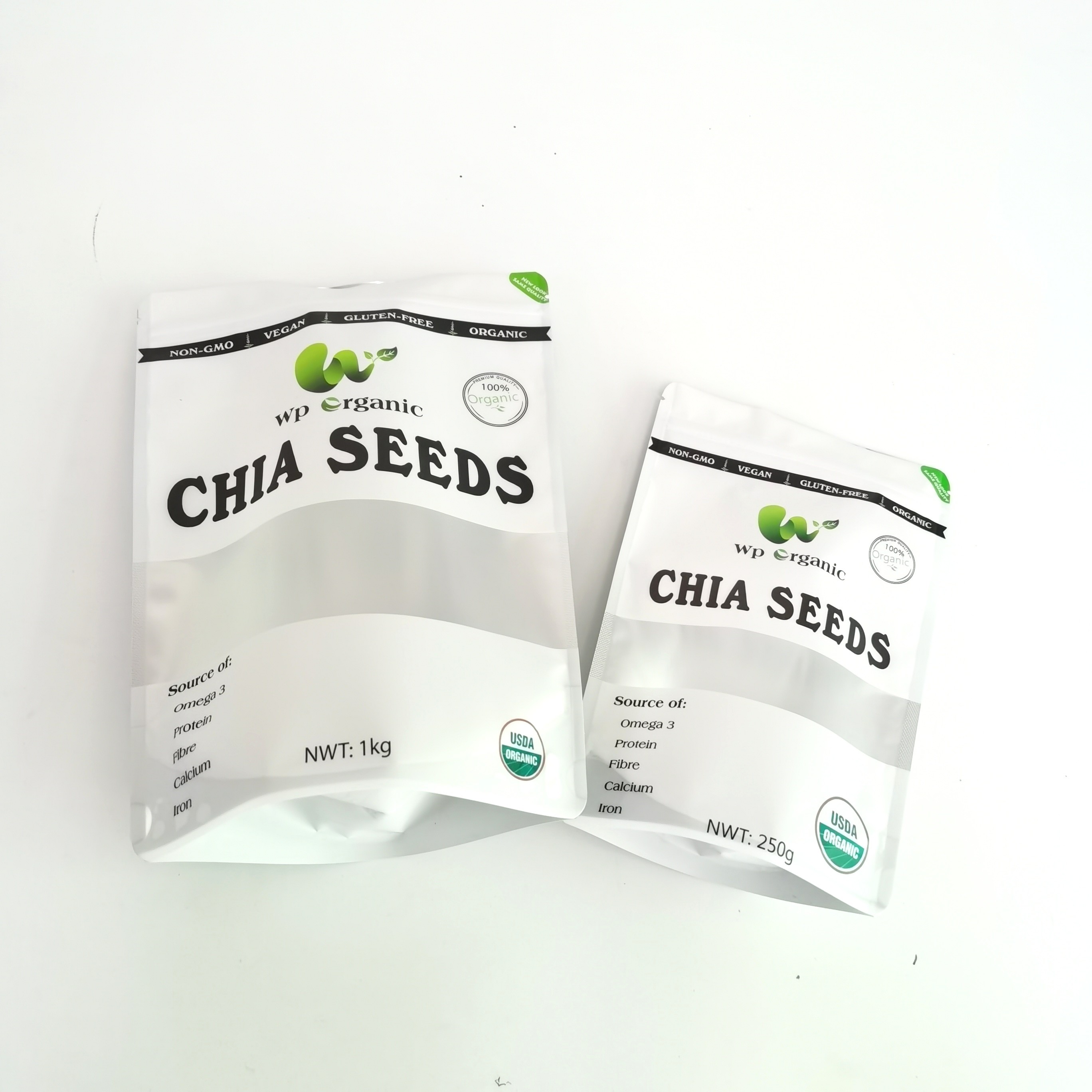 Digital Printing Chia Seeds Tea Packaging Bag Kantong Ziplock Teh Food Grade Ditutup Kembali Dengan Jendela Yang Jelas