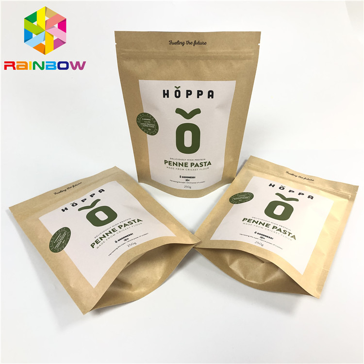 Tas Kertas kraft Coklat Cetak Kustom yang dapat ditutup kembali berdiri kantong kemasan kertas ziplock