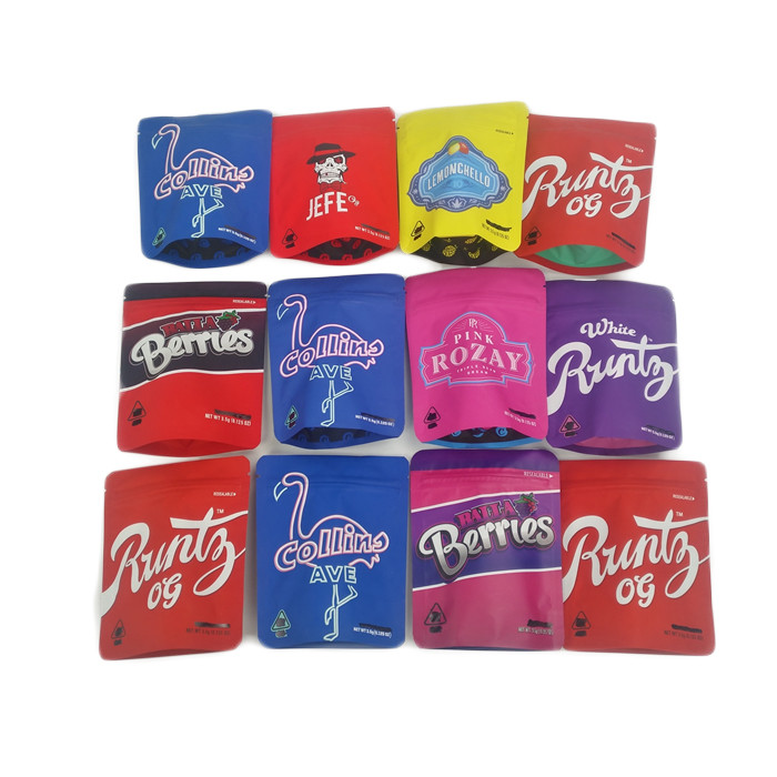 Sentuhan Lembut 3.5g Foil Kantong Plastik Ziplock Bau Bukti Matte 3.5g 7g Cannabies Cookies Jefe Packaging Mylar Bag Custom