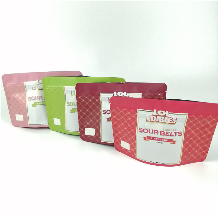 Sour belt metallic color print Aluminium Foil Bags Untuk Produk Spices Powder Weed Herb Cbd