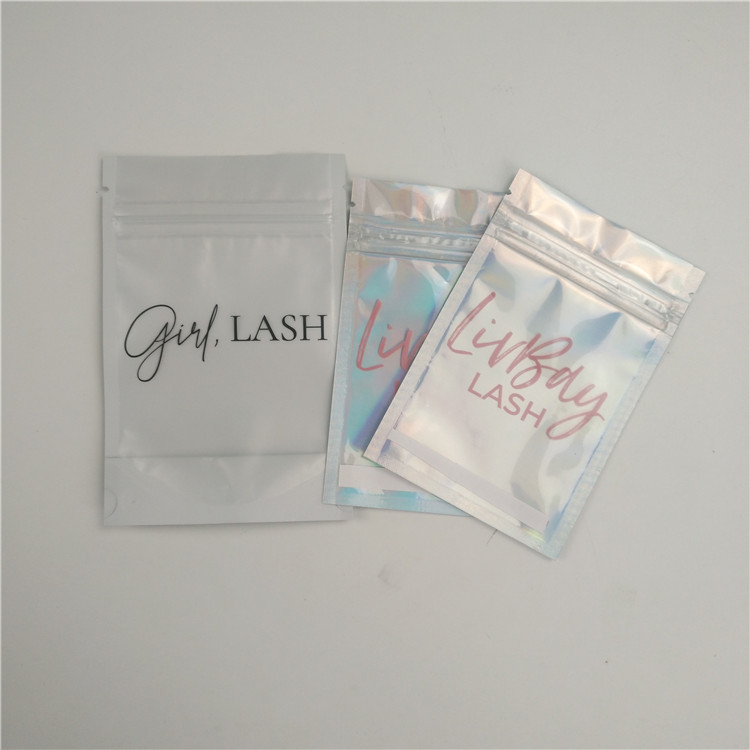Disesuaikan Bukti Bau Kosmetik Holografik Plastik Ziplock Seal Eyelash Lipgloss Packaging Mylar Bag