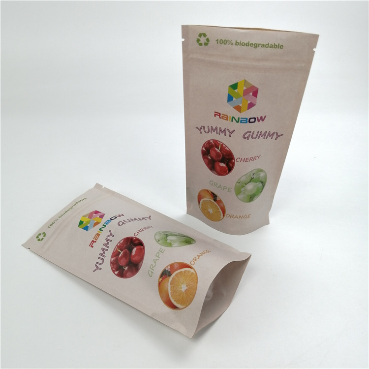 Kertas Kraft Biodegradable Disesuaikan Pla Tweed Leaf Mylar Bags Untuk Permen Karet