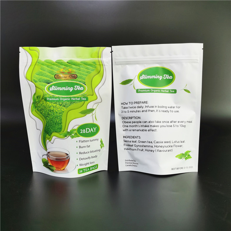 Digital Printing Stand Up Ziplock Pouches Empty Tea Packaging Bag Green Diet Tea Mylar Bags
