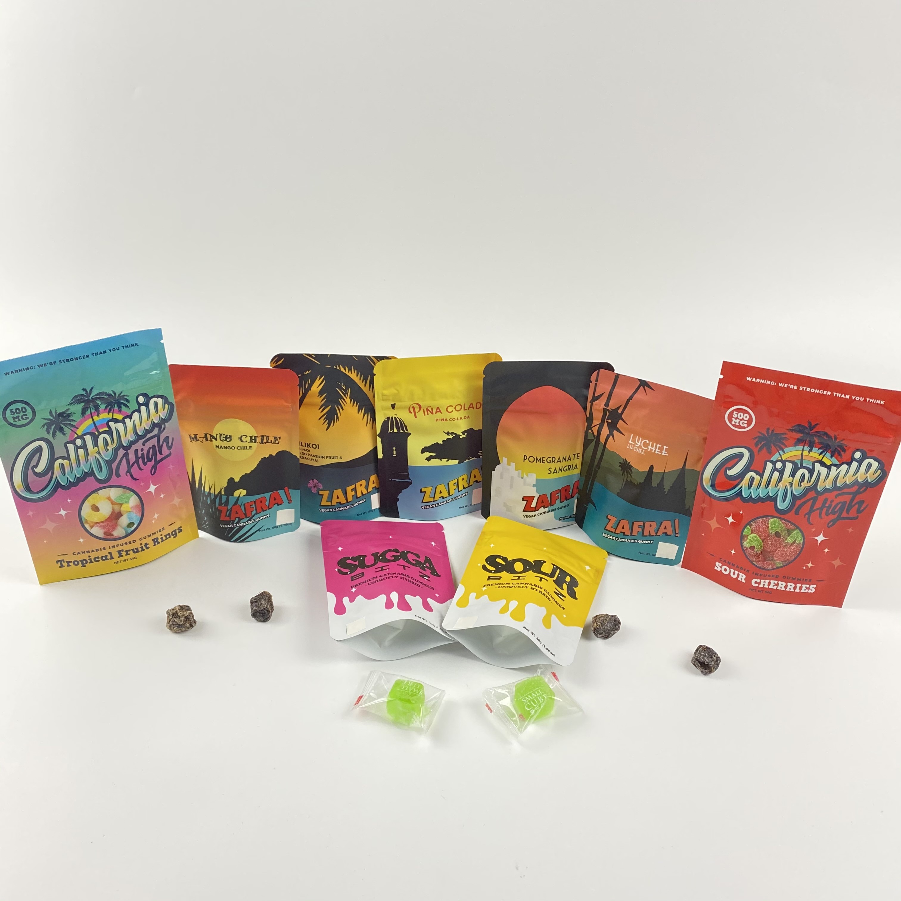 California 3.5g 7g Mylar Foil Stand up Kantong Kustom Bukti Bau Anak Bukti Tas Ritsleting Cbd gummies permen Kemasan