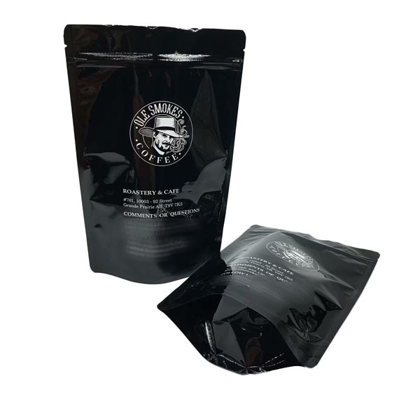Biji Kopi Stand Up Zipper Custom Printed Pouch 100g 500g 1kg Hitam Mengkilap
