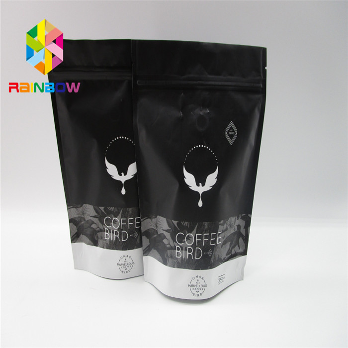 Coffee Matte Black Stand Up Aluminium Foil Pouch Packaging Zip Lock Laminated
