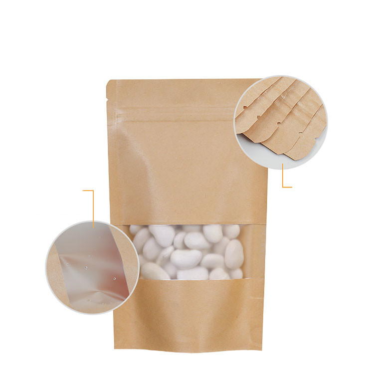 Brown Kraft Paper Ziplock Biodegradable Stand Up Pouch Dengan Jendela