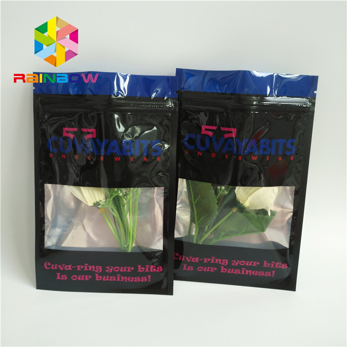 Clear Front One Sided Foil Three Side Seal Black Mylar Bags Dengan Jendela
