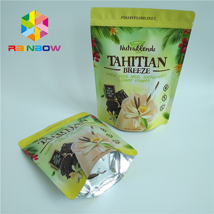 Food Grade Aluminium Foil Custom Printed Stand Up Pouches Dengan Ritsleting