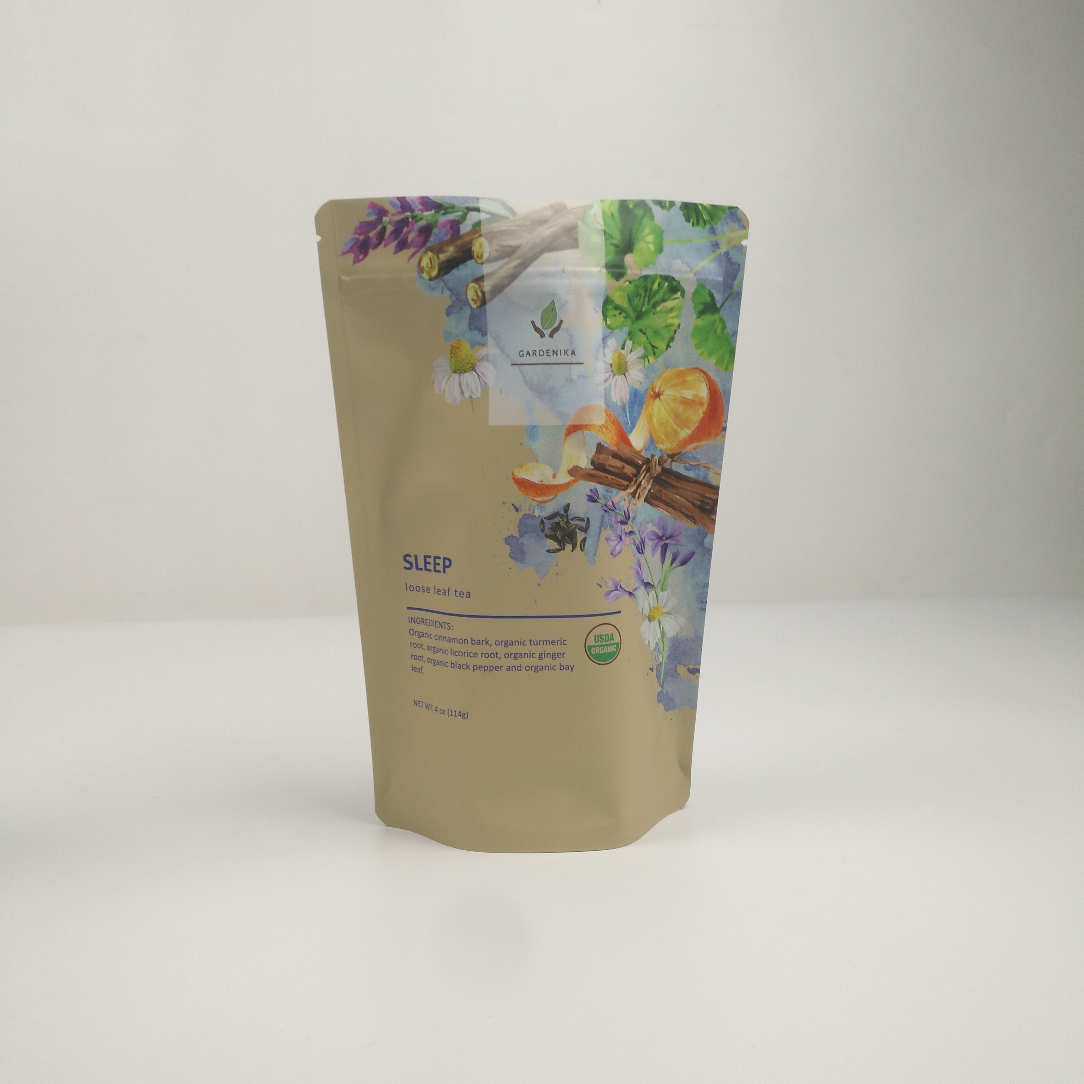 Gravure Printing MOPP Tea Packaging Bag Ramah Lingkungan Dengan Ritsleting