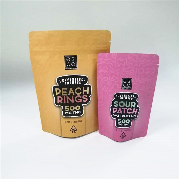 MOPP CMYK Mylar Smell Proof Pouch Cbd Thc Kantong Ritsleting Berdiri