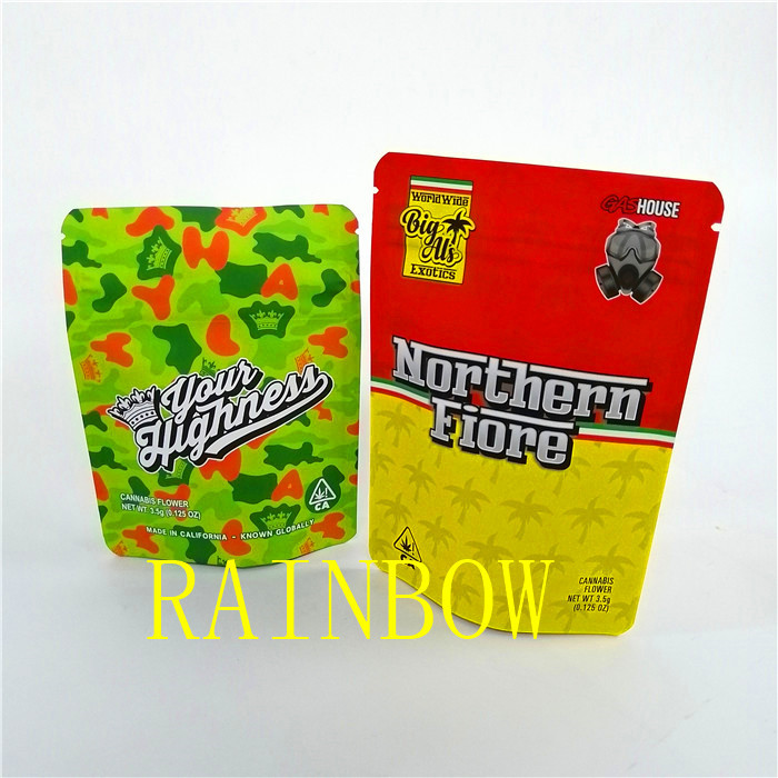 Kustom Sentuhan Lembut Ziplock Dicetak Bau Bukti Berdiri Anak Tahan Panas Segel Plastik Desain Gulma Matte Tas Mylar