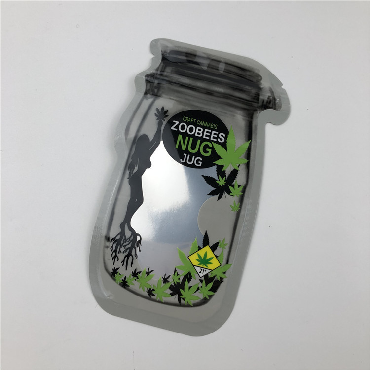 Kantong Mason Jar Untuk Biji CBD CBD Flower Gummies THC Indica Leaf Kantong Kemasan Tidak Beraturan Dengan Ritsleting