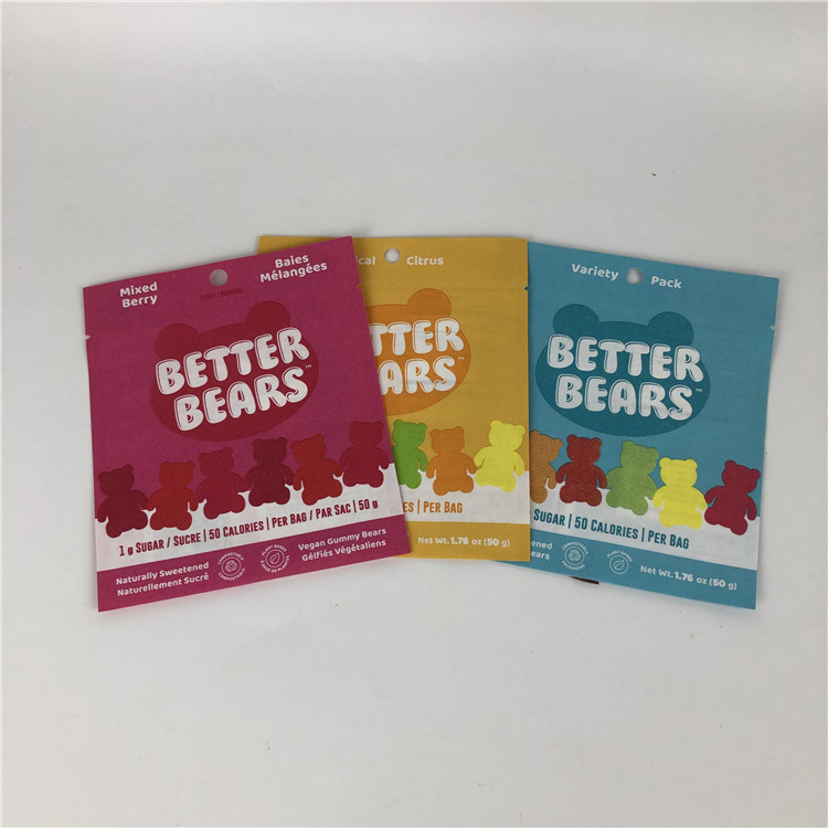 Tiga Sisi Seal Flat Heat Sealing Snack Cookie Edible CBD THC Gummies Tas Kemasan Biodegradable