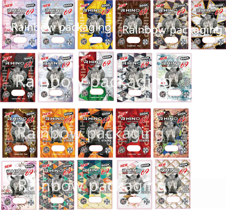 3D Blister Rhino Packaging Cards Untuk Rhino 10K / 100K / 69 Pills Paper Box Pink Pussy Cat Pills