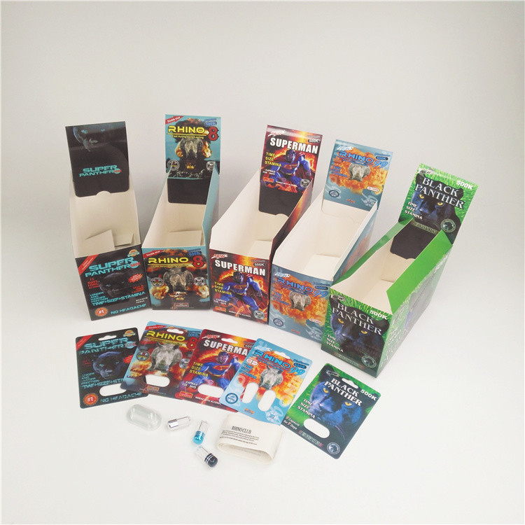 90mic Enhancer Pill Blister Card Pantone CYMK CMRK Dengan Kotak Display