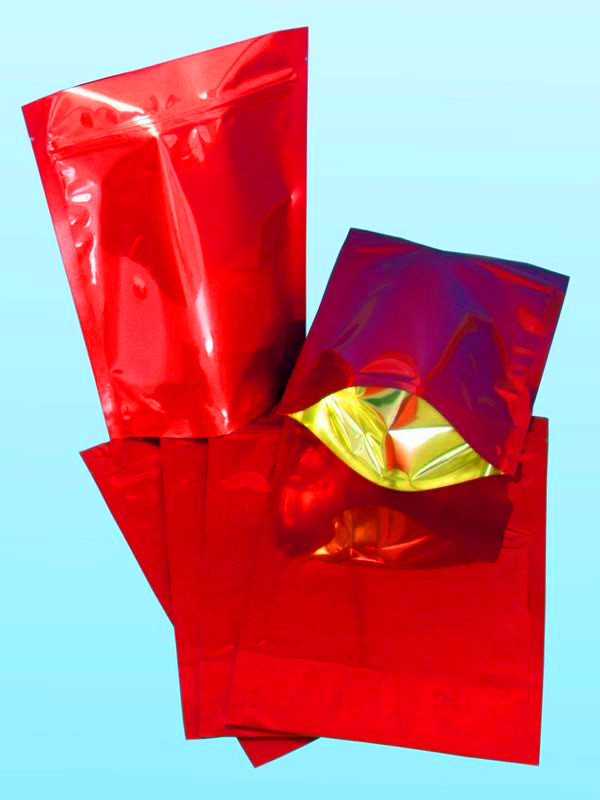 Red Aluminium Foil Stand Up Pouches Ringan Dengan Ziplock dan Tear Notch