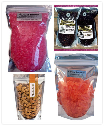 Clear Front dan Foil Back Stand up Bags dengan PET / AL / NY / PE