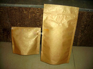 Ziplock Aluminium Foil Dilaminasi Pencetakan PenuhTas Plastik Emas Stand Up Matte Finish