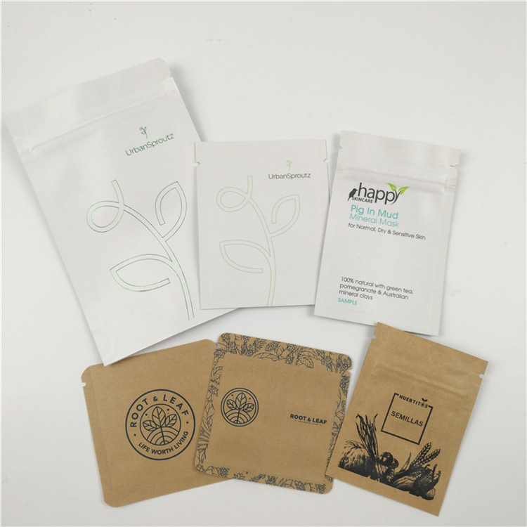 Kemasan Kantong Kosmetik Kertas Kraft Mini Dengan Ritsleting Kosong Foil Kopi Teh Pil Sachet