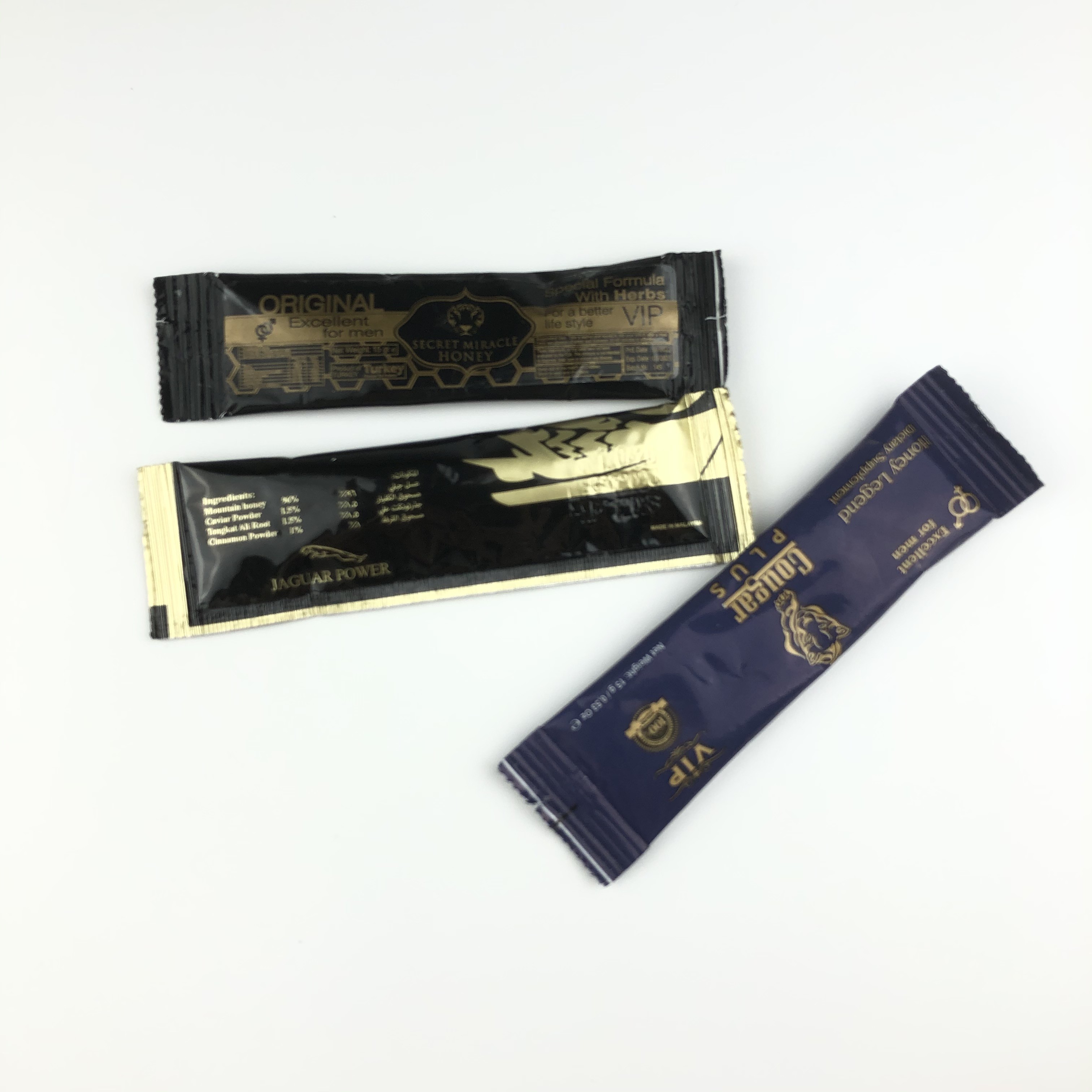 10g Tas Kemasan Cair Madu Mentah Sachet Dengan Kotak Display Foil Emas