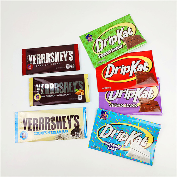 Kemasan Tas Camilan Mylar Edibles Cetak Kustom Untuk Chocolate Bar 400mg