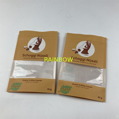 Kantong Stand Up Resealable Disesuaikan yang Dapat Didaur Ulang Makanan Hewan Kantong Kertas Kraft Coklat