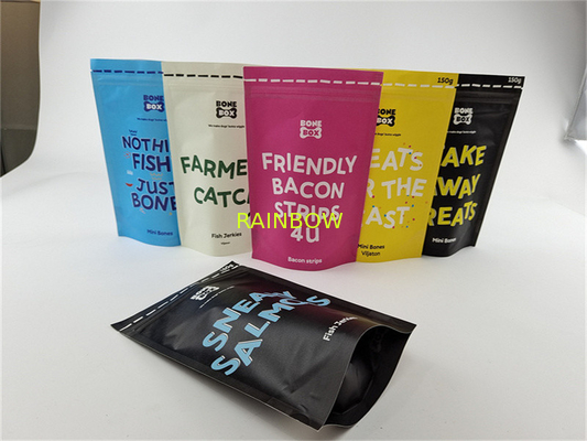 Kertas Bio Kraft Warna-warni yang Dapat Digunakan Kembali Tas Cetak Kustom Makanan Hewan Stand Up Pouch
