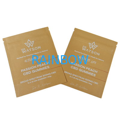 Hot Sale Biodegradable Stand Up Kraft Paper Bags Proof Bau dengan Logo Bag Mylar yang Bisa Ditutup Kembali untuk Gummy Makanan