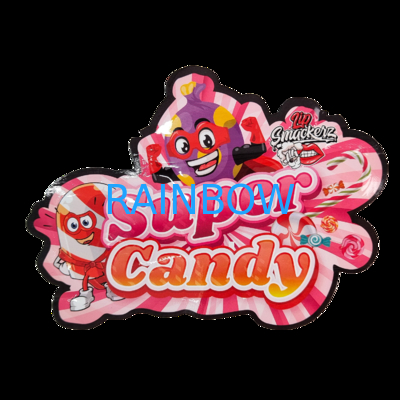 Kantong Plastik 3.5g Die Cut Glossy Zipper Mylar Untuk Kemasan Permen Herbal Gummy Anti Bau Permukaan Mengkilap