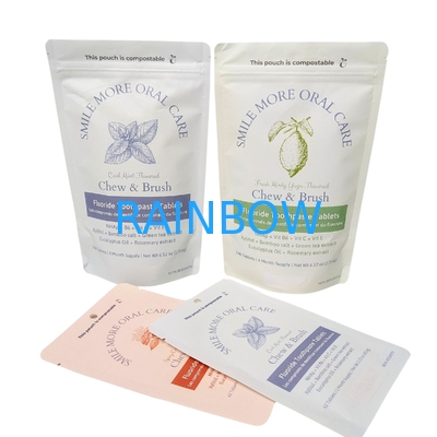 Kantong Kertas Kraft Biodegradable Putih Berdiri Kantong Ziplock Kemasan Plastik Untuk Makanan Hewan Peliharaan Kompos