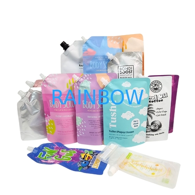 Liquid Plastic Stand Up Bag Dengan Spout Squeeze Packaging Bag Untuk Kosmetik Minuman Lotion Nozzle Bag