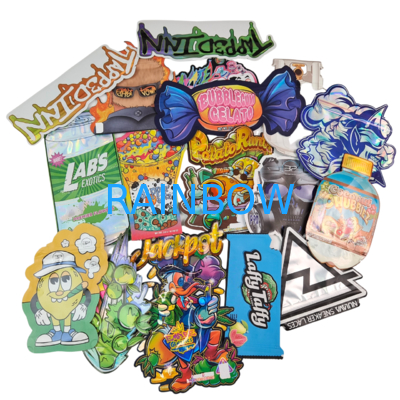 Kemasan Pelangi Kustom Die Cut Kantong Mylar Bentuk Khusus 3.5g 7g 14g 28g Tahan Anak Tahan Bau Kantong Bunga Plastik yang Dapat Dimakan