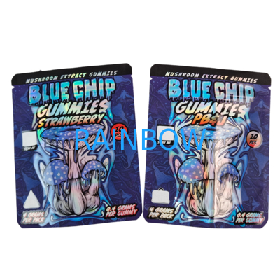 Die Cut Cali 3,5g 7g 14g 28g Tas Mylar untuk Permen karet Permen karet Holographic Bau Proof Ziplock Bags