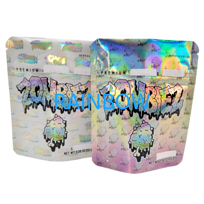 Holographic Mylar Bag Reseable Smell Proof Stand Up Bag 3.5g/7g/1oz/1lb Gummies Snack Kantong Plastik Dengan Zipper