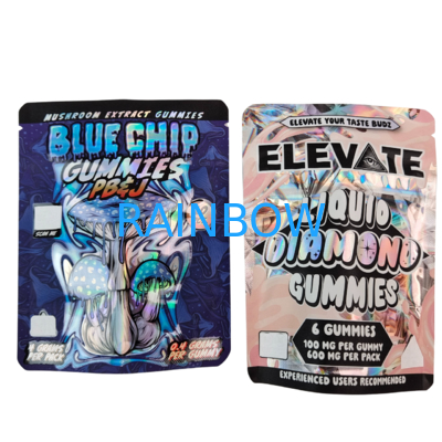 3.5g Mylar Bags Jamur Ekstrak Gummies Packaging Doypack Wtih Zipper Bau Proof Stand Up Bag