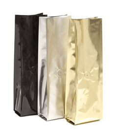 Glossy Finish Bottom Gusset Coffee Packaging Bags Dengan Zipper / Valve